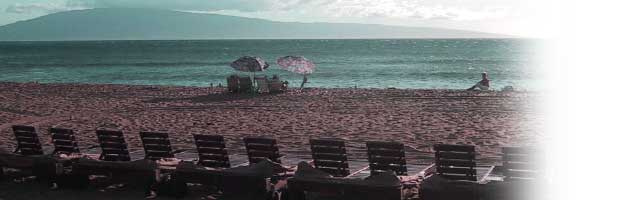 Beach chairs overlooking Lana`i